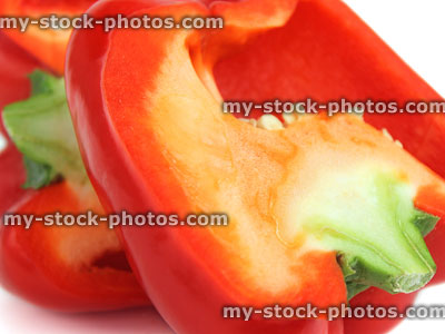 Stock image of red pepper / capsicum, cross section, sliced in half, dissected