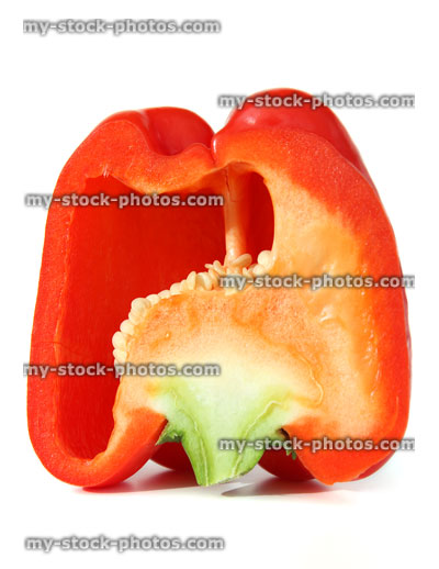 Stock image of red pepper halved / capsicum, cross section, cut in half