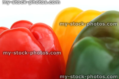 Stock image of traffic light peppers group, red, yellow, green, healthy vegetables