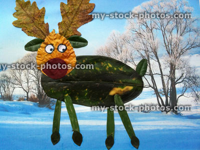Stock image of reindeer made from leaves, for school project