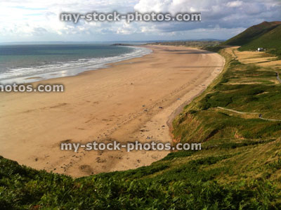 Stock image of beachfront and coastline of Rhossili Bay