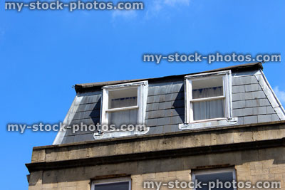 Stock image of slate roof with dormer windows, attic / loft conversion