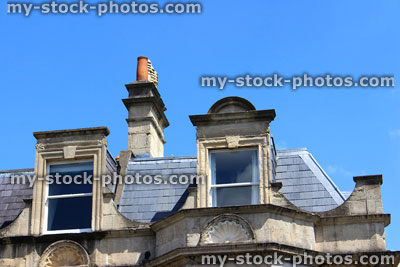 Stock image of slate roof with dormer windows, attic / loft conversion