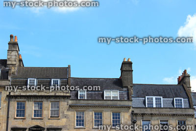 Stock image of rooftop and chimneys of Georgian Bath stone town houses