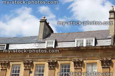Stock image of slate roof and chimneys of Georgian Bath stone town houses