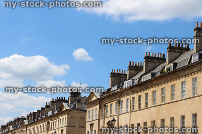 Stock image of rooftops and chimneys on row of generic Georgian Bathstone houses