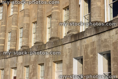Stock image of historic terraced town houses / Georgian buildings, architecture / Bath stone, Royal Crescent, Bath, England