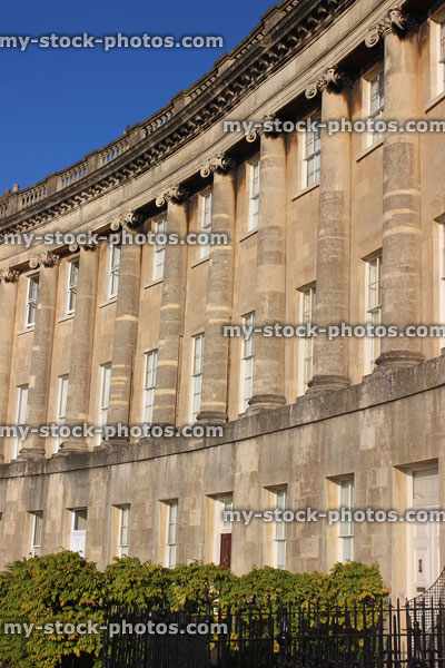 Stock image of historic terraced town houses / Georgian buildings, architecture / Bath stone, Royal Crescent, Bath, England