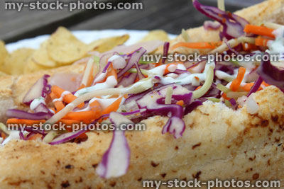 Stock image of ham salad sandwich (sub / submarine sandwich), freshly baked baguette