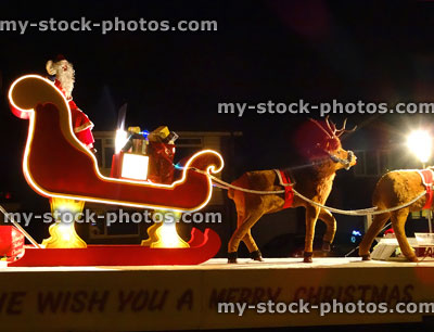 Stock image of Santa Claus sleigh and reindeer Christmas carnival float