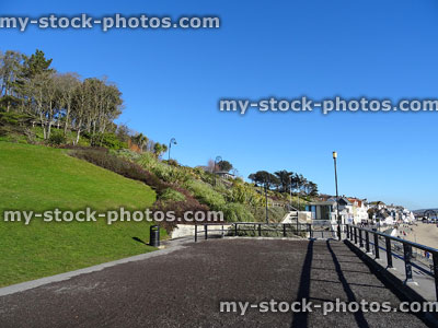 Stock image of Lyme Regis public gardens, seafront, beach and shops