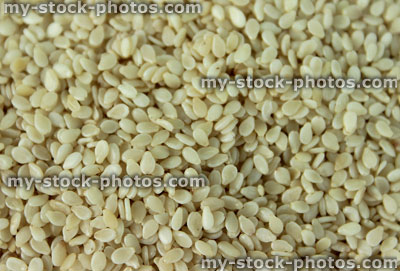 Stock image of tiny sesame seeds close up, healthy eating / health benefits