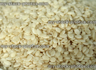 Stock image of sesame seeds close up, natural vitamins and minerals, Asian cuisine