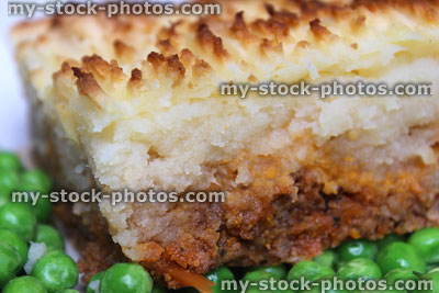 Stock image of close-up cottage-pie / shepherd's-pie mincemeat and mashed potato layers