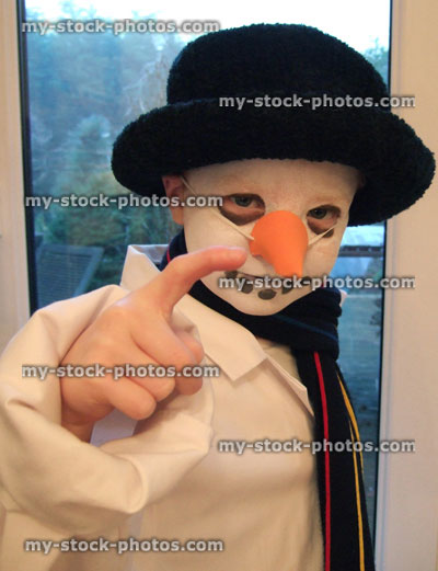 Stock image of little Boy Dressed as a Snowman