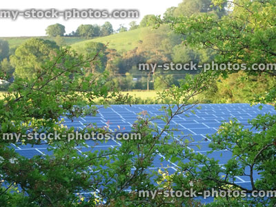 Stock image of solar farm panels / cells in sunshine, photovoltaic system
