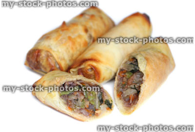Stock image of homemade spring rolls, oriental cuisine, bean sprouts, vegetables