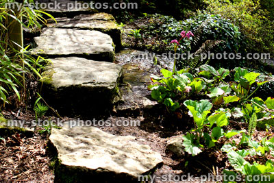 Stock image of natural stepping stones forming garden pathway of rocks