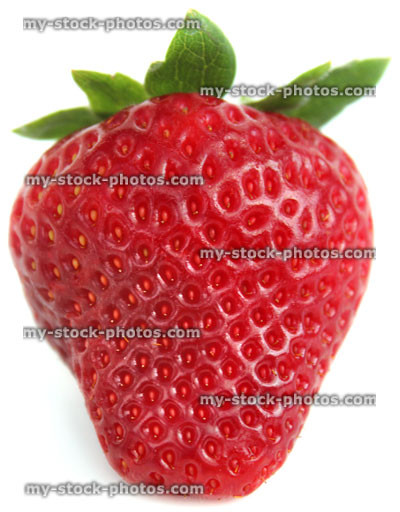 Stock image of one ripe strawberry fruit isolated against white background