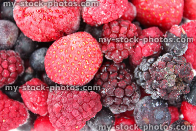 Stock image of soft fruit, strawberries, blackberries, raspberries, blackcurrants, blueberries