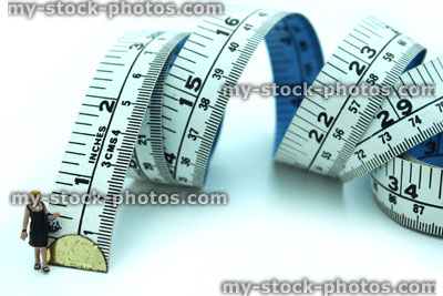 Stock image of tape measure within mini figure of a woman