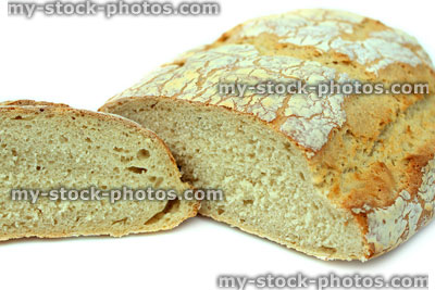 Stock image of sliced homemade tiger bread, freshly baked loaf, white bread