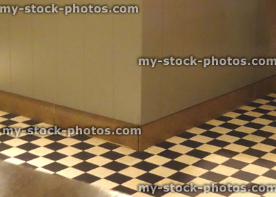 Stock image of black and white floor tiles, checkerboard pattern, tiled kitchen flooring