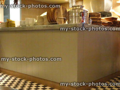 Stock image of black and white floor tiles, checkerboard pattern, tiled kitchen flooring