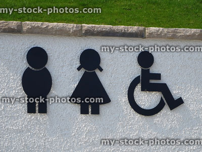 Stock image of toilet signs, man (gents), woman (ladies), disabled wheelchair