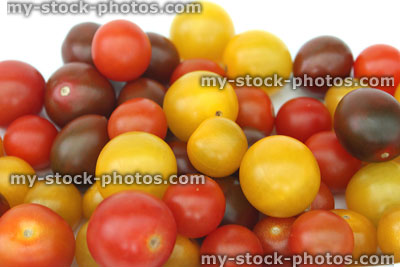 Stock image of cherry tomatoes in mixed colours, health benefits, fruit vegetables
