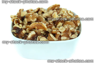Stock image of pile of shelled walnuts / nuts, healthy food snack, fatty acids