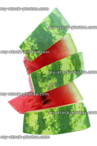 Stock image of watermelon slices / pieces, chunks of red melon flesh