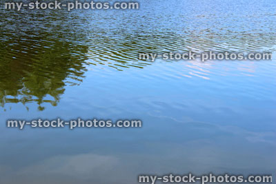 Stock image of water ripples on pond surface, reflections of sky