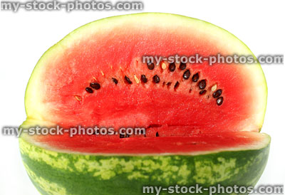 Stock image of water melon red flesh and green skin, wedge