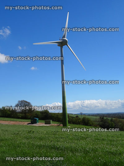 Stock image of renewable, environmentally friendly energy source, wind turbine windmill