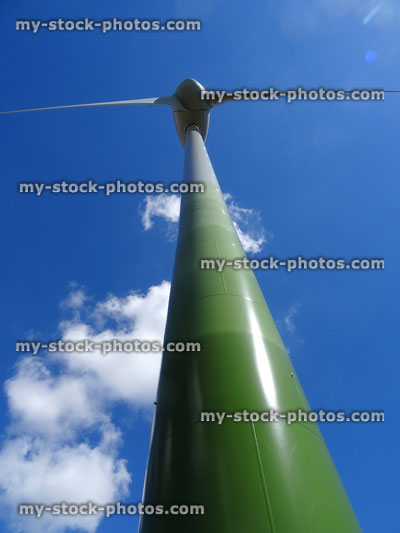Stock image of aerofoil powered wind turbine generator, looking up windmill engine